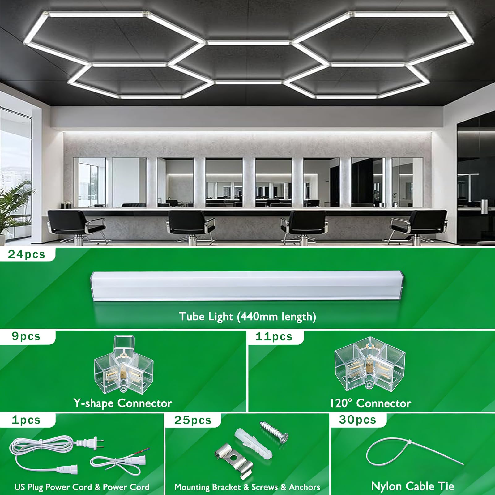 Lampada LED Esagonale per Garage,4500K Plafoniera Soffitto Collegabile, Illuminazione per Dettagli Auto, Autolavaggio, Negozio e Esposizione,4500k
