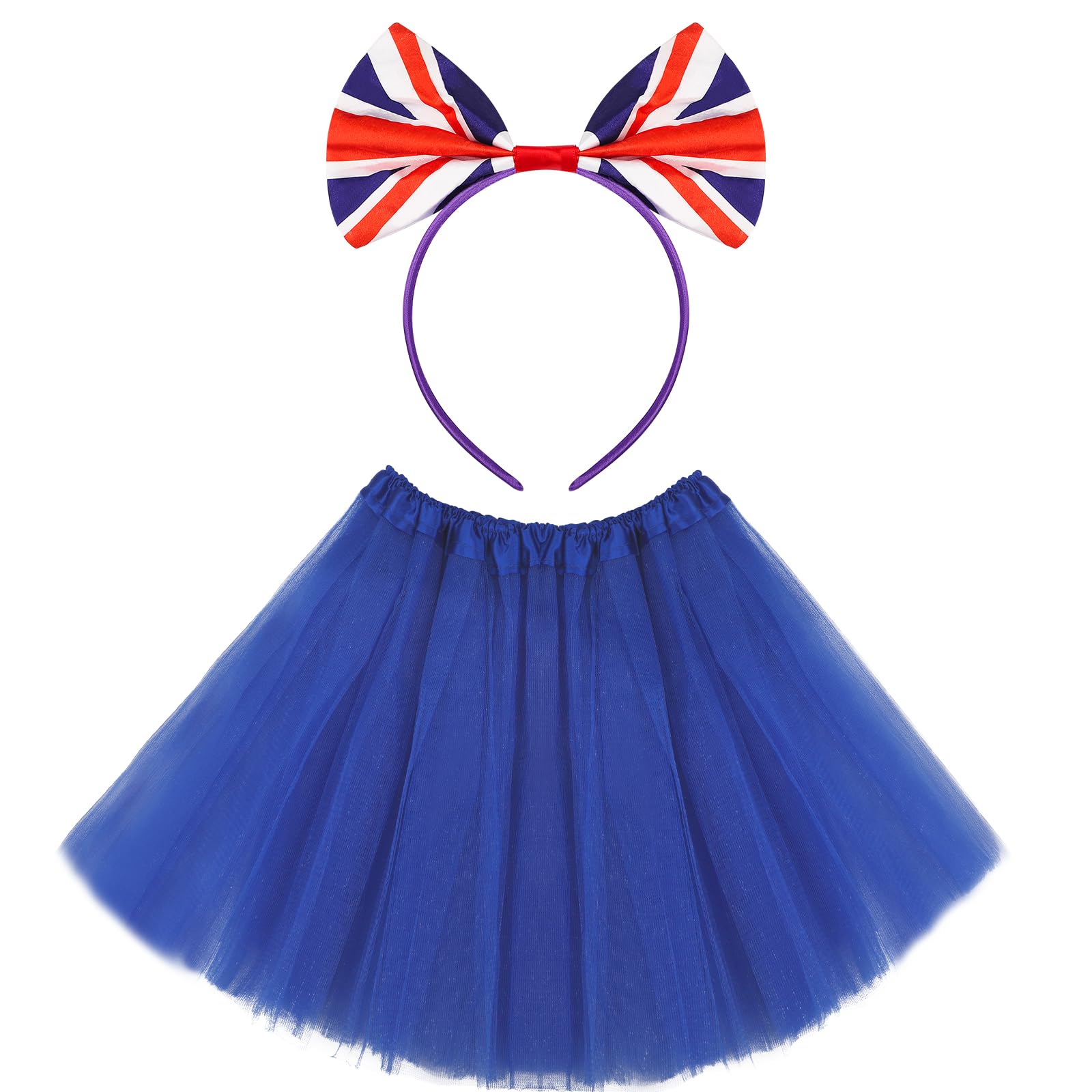 KMLGY 2Pcs Union Jack Costume Set including Union Headband Tutu Skirt for British National Day Royal Event Indoor or Outdoor Street Party (Blue)