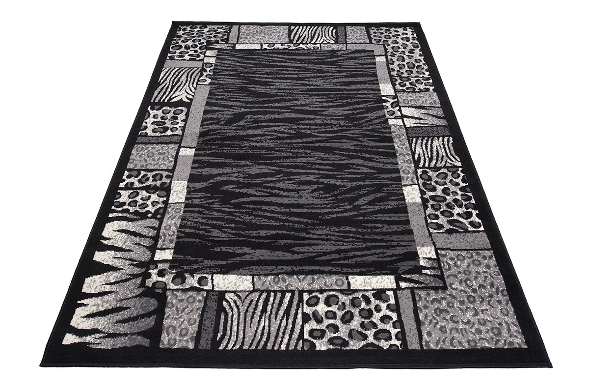TAPISO Dream Tapis de Salon Chambre Salle à Manger Adulte Bureau Ado Design Moderne Noir Gris Motif Animalier Zèbre Panthère Bordure Poil Court Fin Doux Léger Résistant 250 x 350 cm