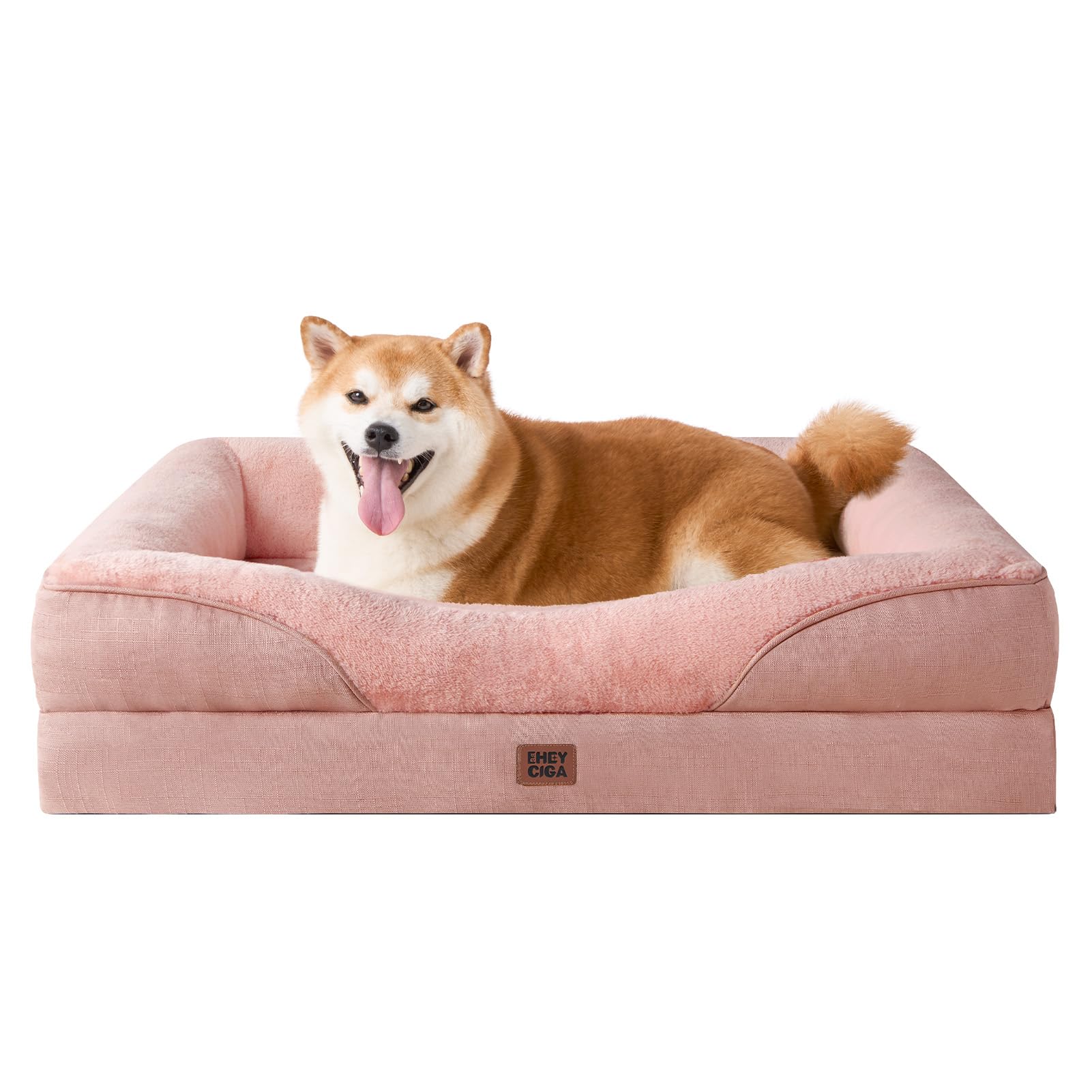 EHEYCIGA Memory Foam Dog Beds Large, Orthopedic Dog Beds Sofa with Sides and Waterproof Liner, Pet Couch with Washable Removable Cover and Non-Slip Bottom, 91x68x17cm, Dusty Pink