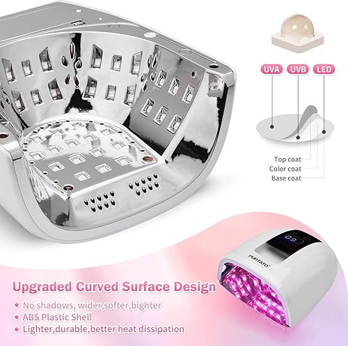 Miniatura 6 de Purtato Lámpara de uñas inalámbrica LED UV recargable de salón profesional 45 cuentas de lámpara de larga duración parte inferior de acero