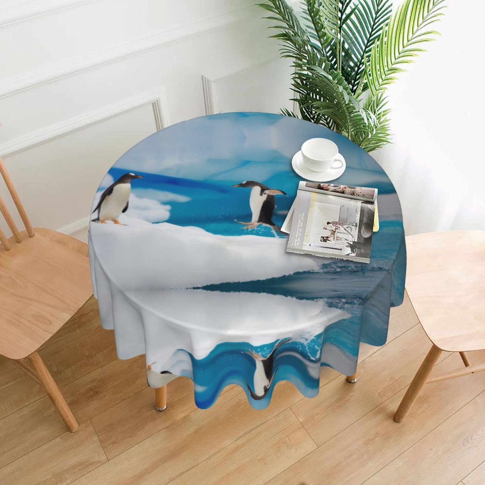 YYHWHJDE Playful Penguins Prints Round Decorative Tablecloth 60in – Elevate Your Dining Experience with This Stunning Table Throw for Parties & Everyday Use