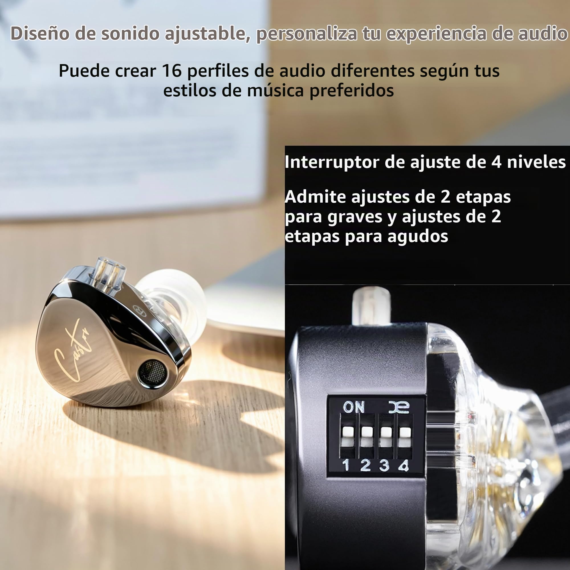 KZ Castor - Monitor intraural Harman Bass Edition IEM con controladores dinámicos duales, auriculares con cable sintonizable y ajuste de 4 niveles