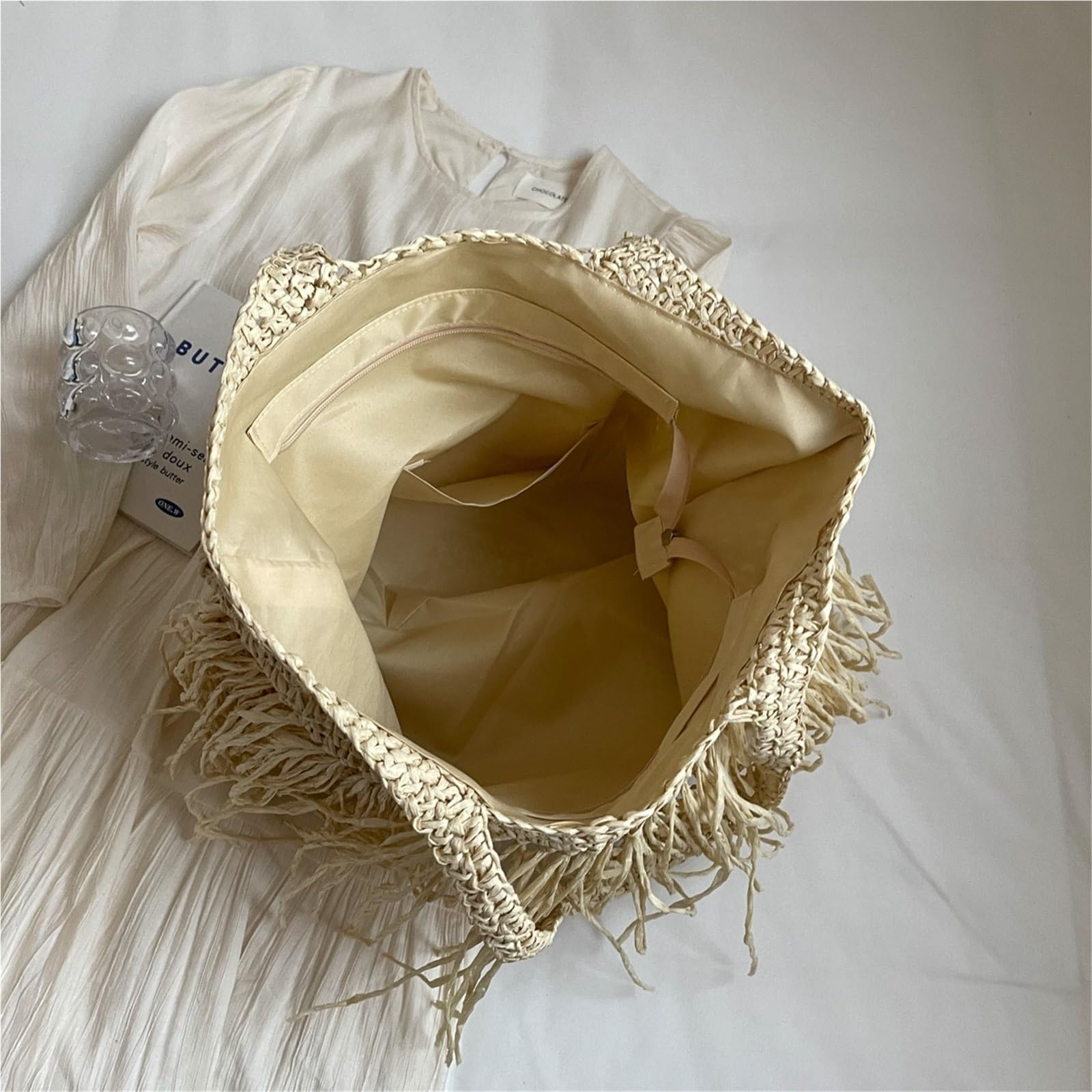 bolso mujer verano Bolsos de hombro tejidos con borlas informales for mujer, bolso mano grande for playa y verano, compras