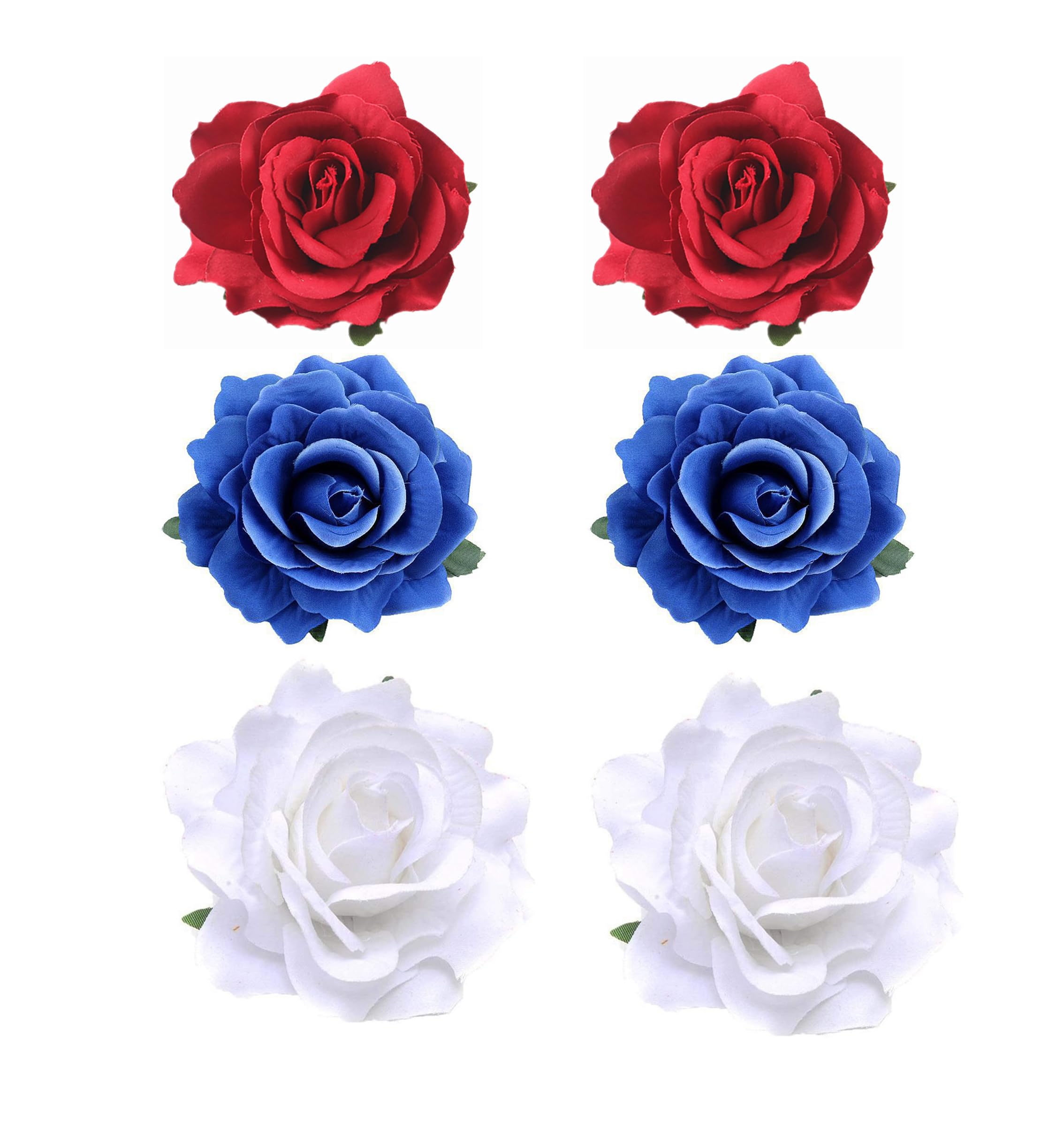 Fermaglio per capelli da donna, 6 pezzi, vintage, elegante, con rosa, con spilla, per feste, viaggi, festival (rosso scuro, blu reale, bianco)
