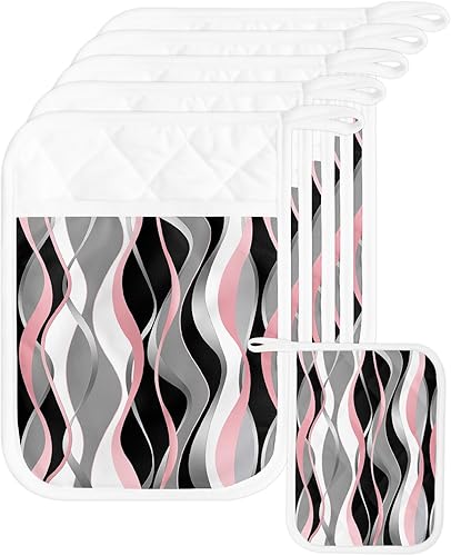 Juego de 4 agarraderas de tela de rizo antideslizantes y aislantes de calor con bolsillo, guantes gruesos para horno, posavasos para hornear, diseño