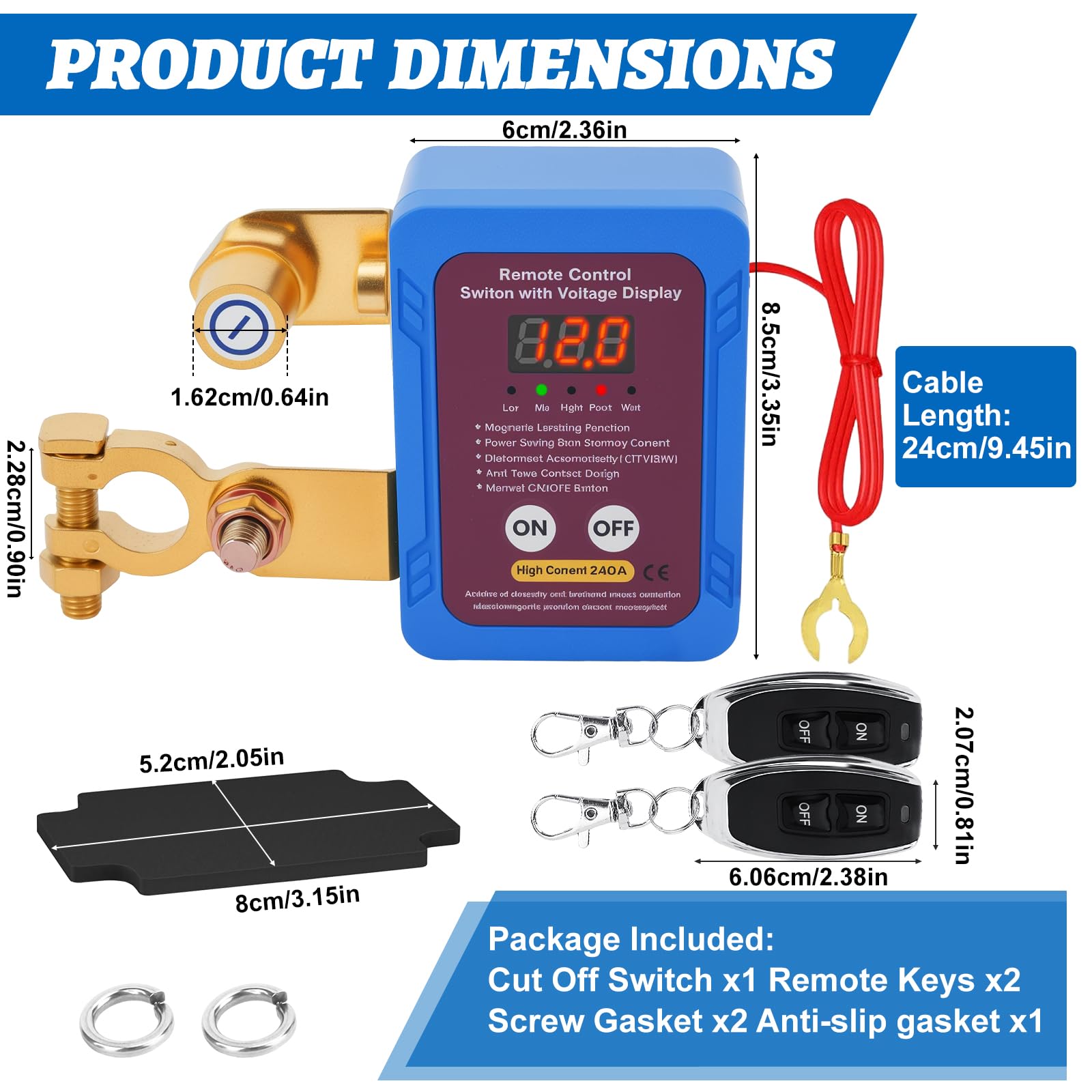 Disjoncteur de Batterie Télécommandé Sans fil - 12 V 240 A Coupe Circuit Voiture - Avec écran LED - Interrupteur D'Arrêt Automatique - pour Voiture RV Camion ATV Bateau