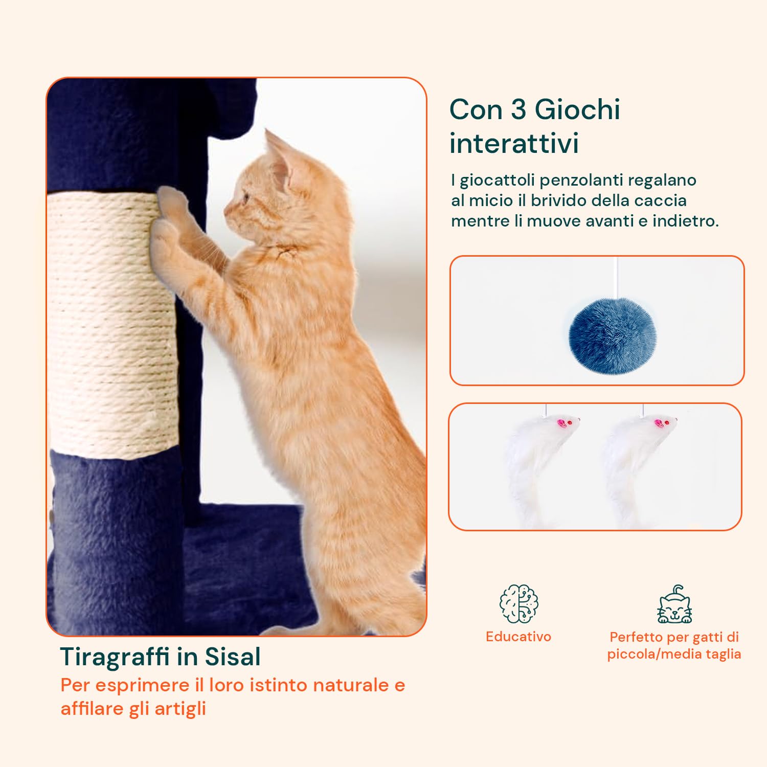 Wintem Tiragraffi da 170Cm con Cuccia per Gatti Albero Parco Giochi Gioco Tira Graffi per Gatto (Blu)