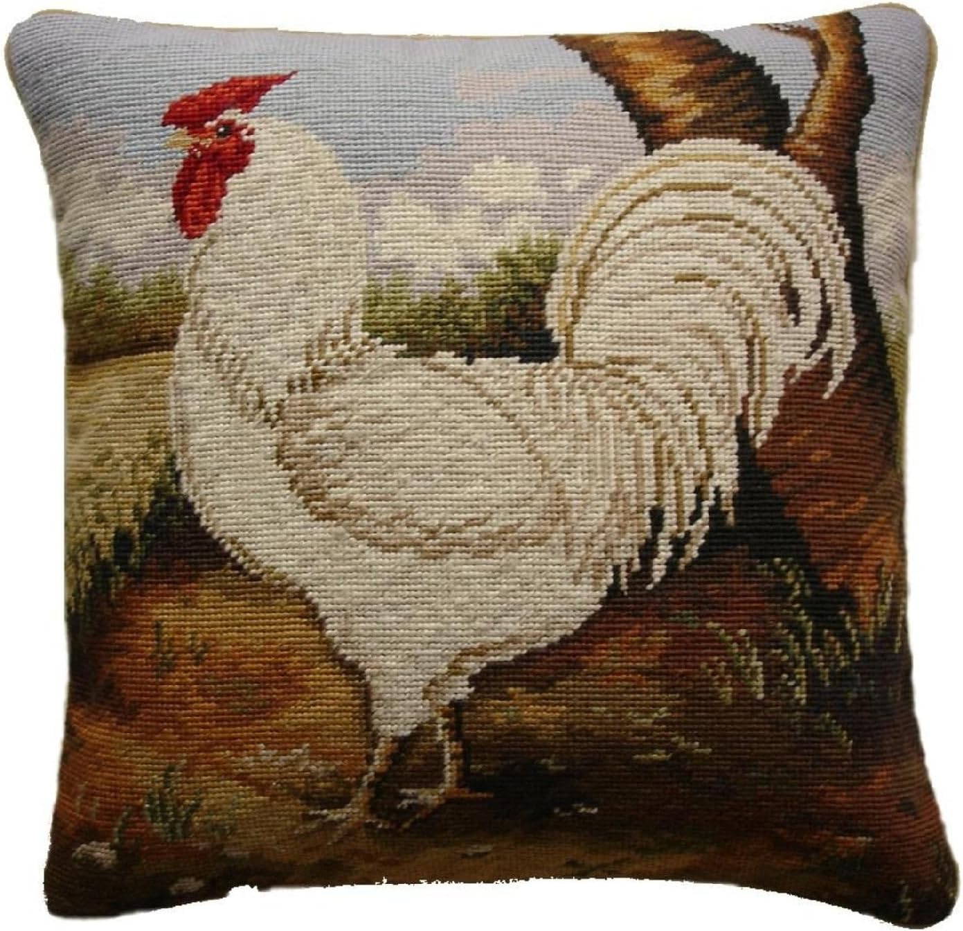 Handmade Wool Needlepoint Throw Pillow Cover 16x20 - Vintage French Country Decorative Cushion Cover for Couch, Bed, and Spring Home Deco