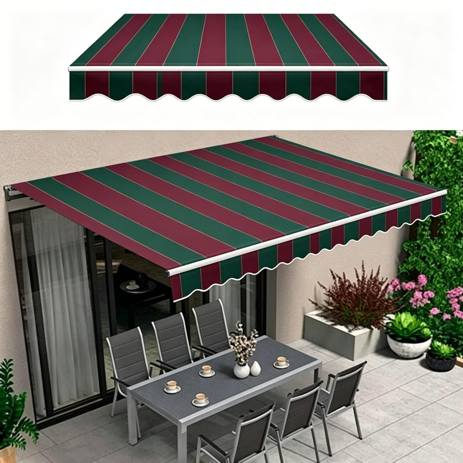 Mdeufywegb E Replacement Fabric For Retractabl Awnings; Outdoor Striped Patio Awning; Overhead Canopy For Sun And Rain Protection On Patios And Windows.