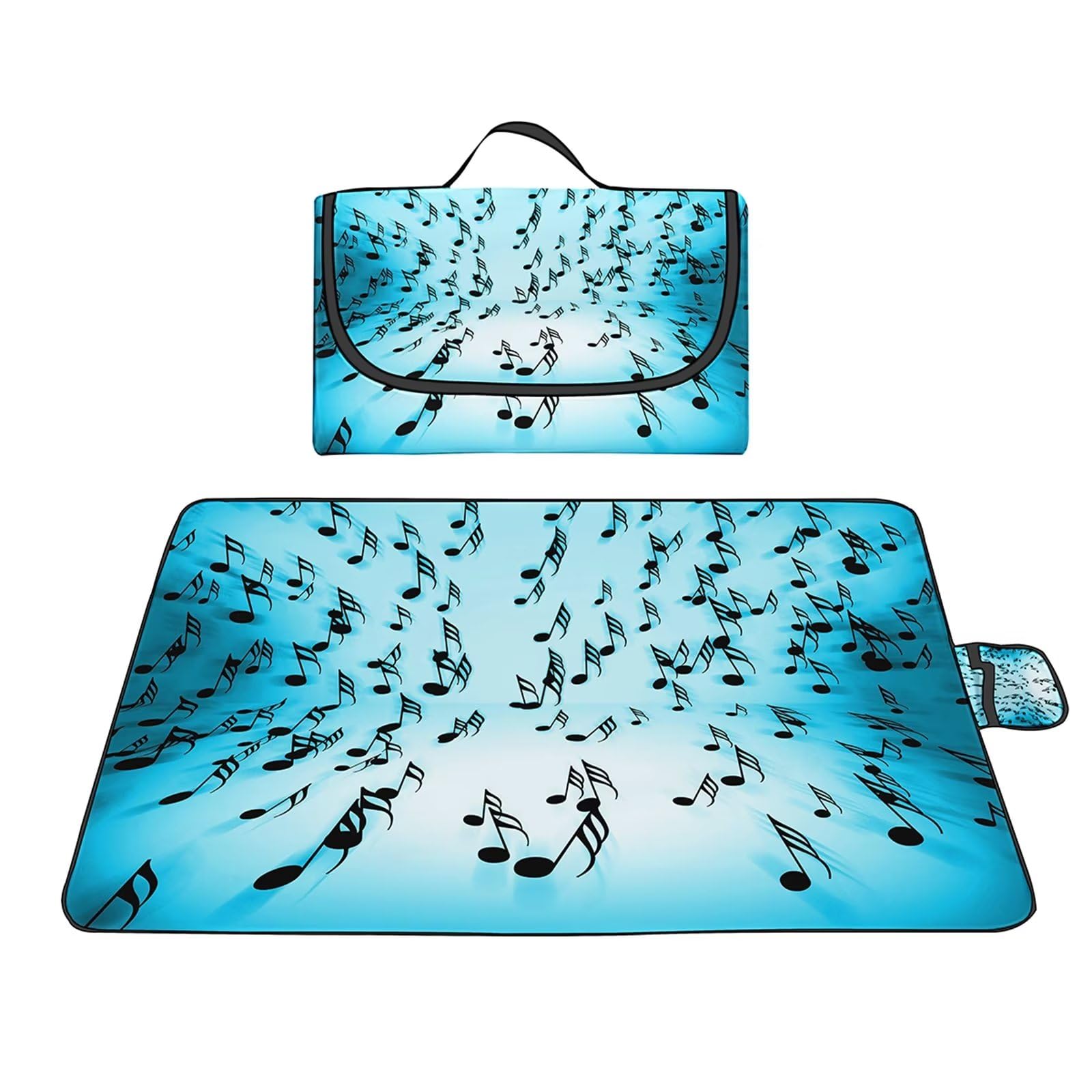 Manta de Picnic al Aire Libre, 150x200cm Alfombras de Playa, Mantas para pícnic Prueba Arena Plegable Portátil para Aire Libre Jardín Acampar Mantas Pícnic Negro Nota Musical