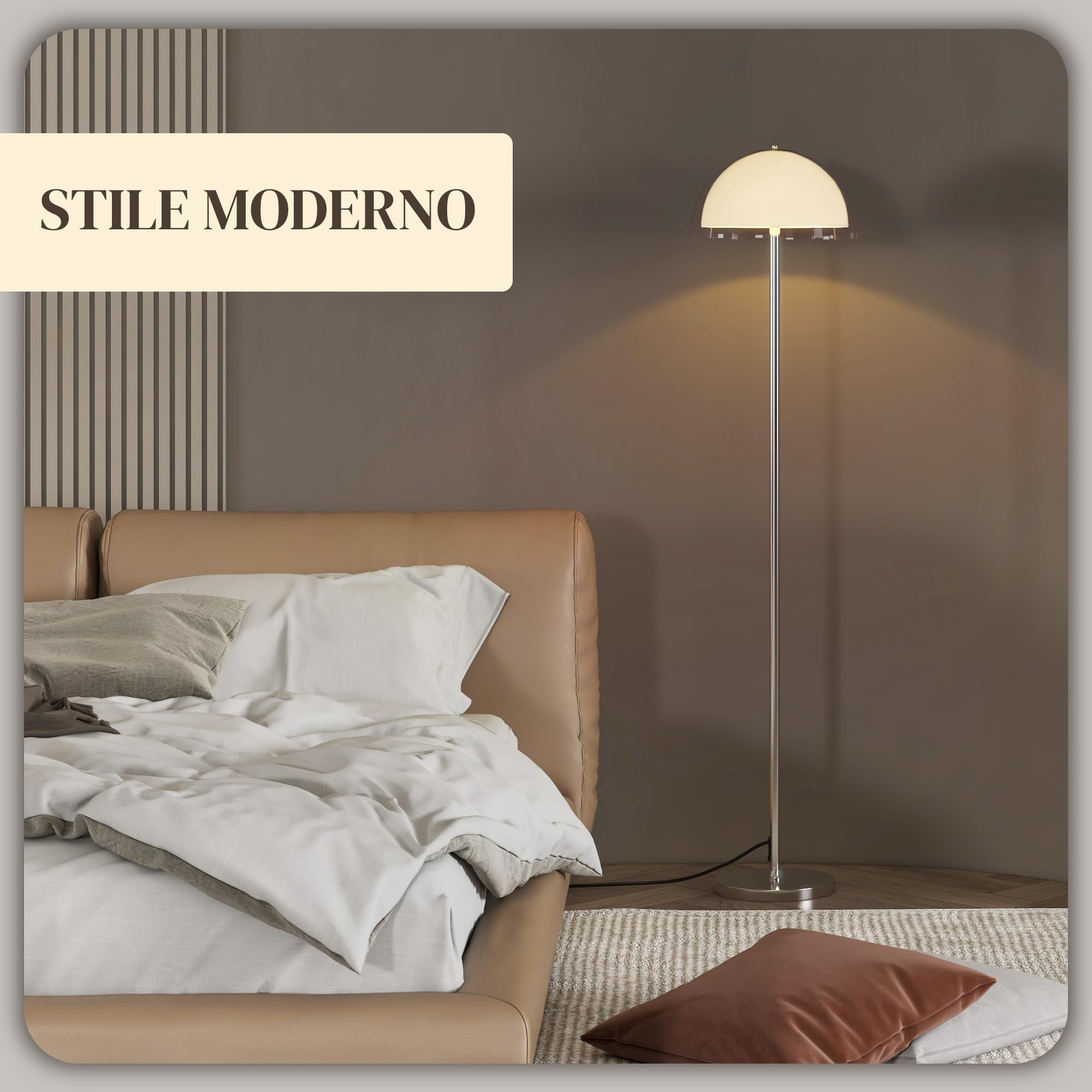 HOMCOM Lampada da Terra Moderna con Paralume a Doppio Strato, Piantana Lampada da Terra per Salotto, Camera da Letto, Soggiorno, in Metallo e Acrilico, 150cm, Bianco