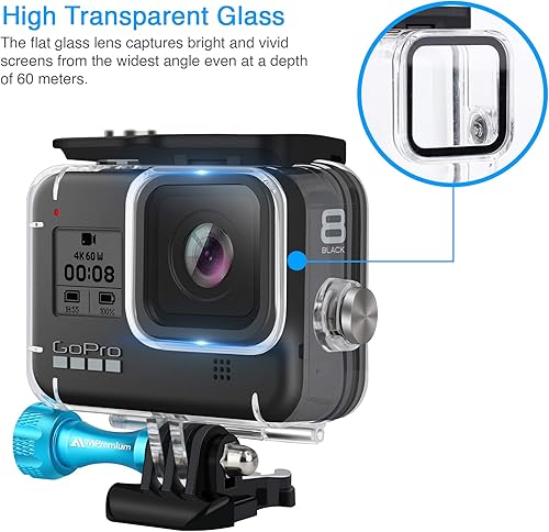 Miniatura 8 de MiPremium Carcasa impermeable para GoPro Hero 8, color negro. Accesorios de montaje de jaula de buceo con tornillo de aluminio y hebilla de
