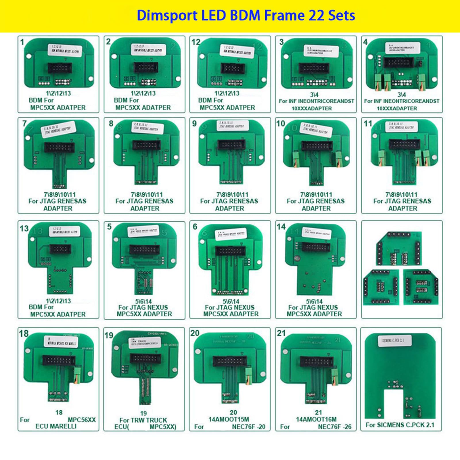 Juego de adaptadores de programación automotriz de 22 piezas compatibles con equipos de diagnóstico Kess FGTECH