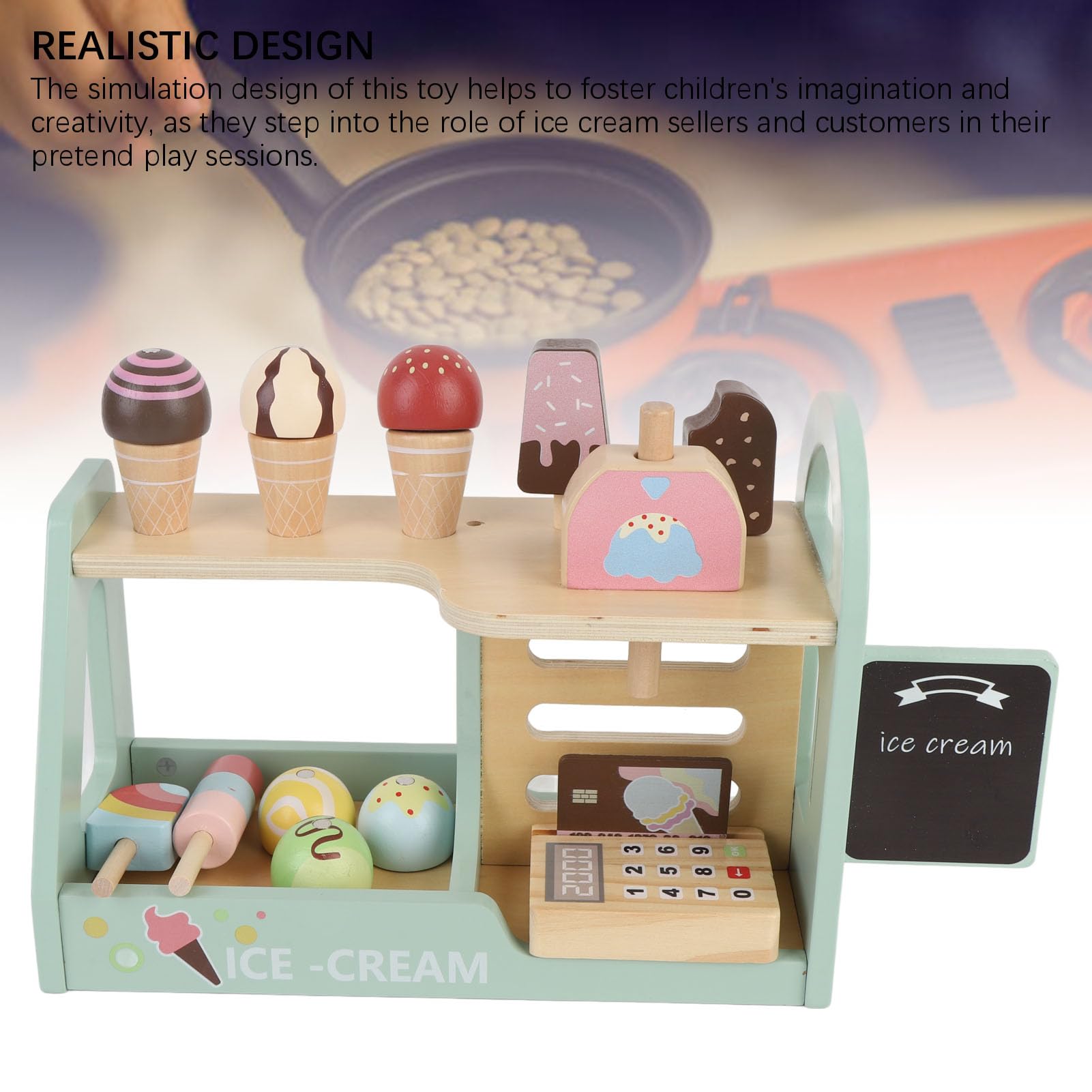 Generic Juguetes de Helado de Madera Realistas, Accesorios para Alimentos, Juego Educativo de Heladería, Juego Interactivo de Heladería para Niños