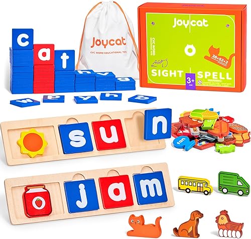 JoyCat Tarjetas flash de palabras a la vista, para niños de 3, 4, 5 años, jardín de infantes con caja de regalo, juegos de ortografía de palabras