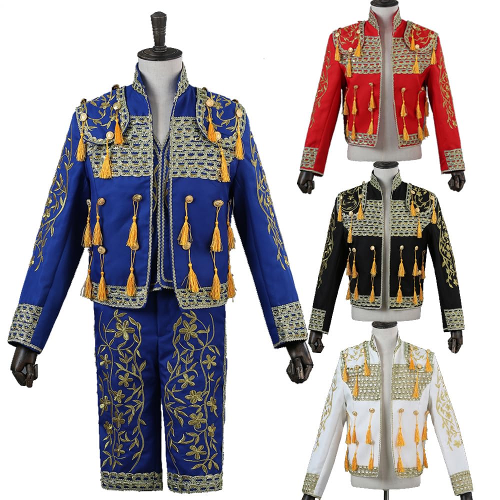 Ropa medieval para hombre, disfraz retro victoriano, 3 piezas, chaqueta bordada, chaleco, pantalones con borlas, para Halloween, carnaval, actuación escénica, cosplay