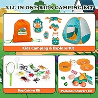 Vista 2 de FUN LITTLE TOYS - Juego de camping para niños con tienda de campaña desplegable, juguetes de camping con linterna a batería y bolsa con cordón