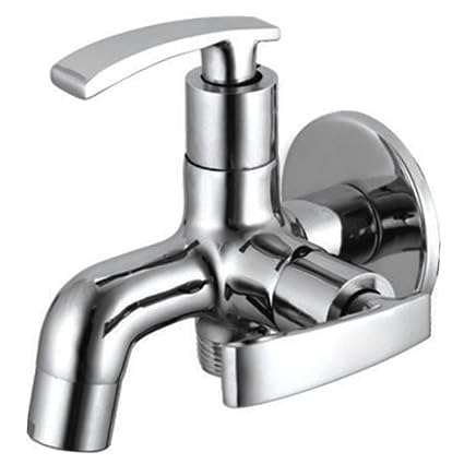 DRIZZLE Brass Soft 2 in 1 Two Way Bib Cock/Bathroom Taps/Quarter Turn Tap/Foam Flow Tap (Silver, Chrome Finish)