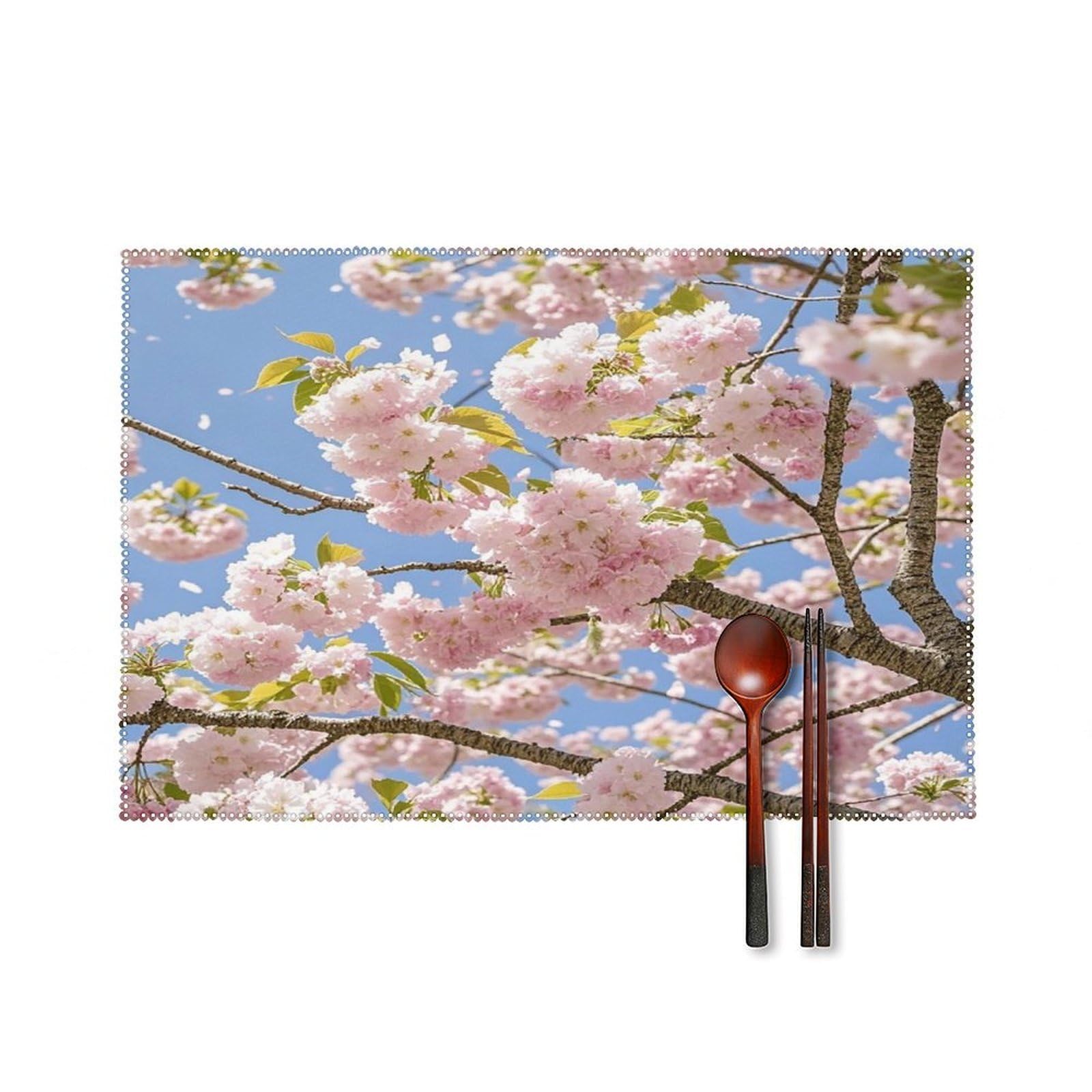 Cherry Blossom Placemats Set of 4 Heat Resistant Non-Slip Place Mats Wipeable Easy to Clean Table Mats for Kitchen Dining Party Outdoor Placemats