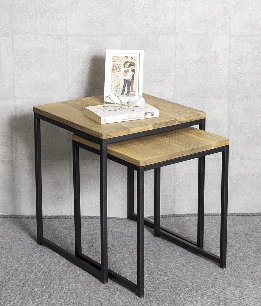 HAKU Bijzettafel set van 2 zwart, Metaal, veiligheidsglas - Maat: B 60/80 cm x H Beistelltisch 2er Set/65 cm x D 30/30 cm, Stijl: Modern