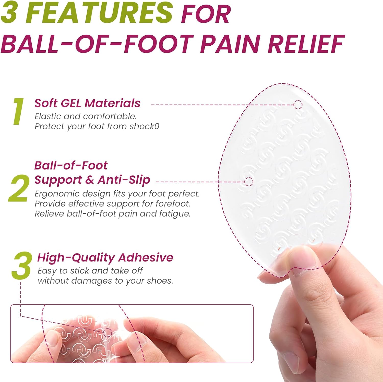 Heel Grips Metatarsal Pads Set for Pain Relief - Bukihome Ball-of-Foot Cushions for Forefoot Pain Relief, Metatarsalgia Morton’s Neuroma, Heel Liners for Back Heel Pains Loose Shoes, Men Women (Clear) - Image 3
