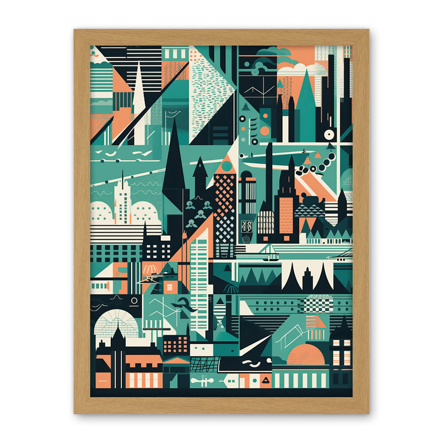 Artery8 Modern Abstract Geometric Dundee Cityscape Design Artwork Framed Wall Art Print 18X24 Inch