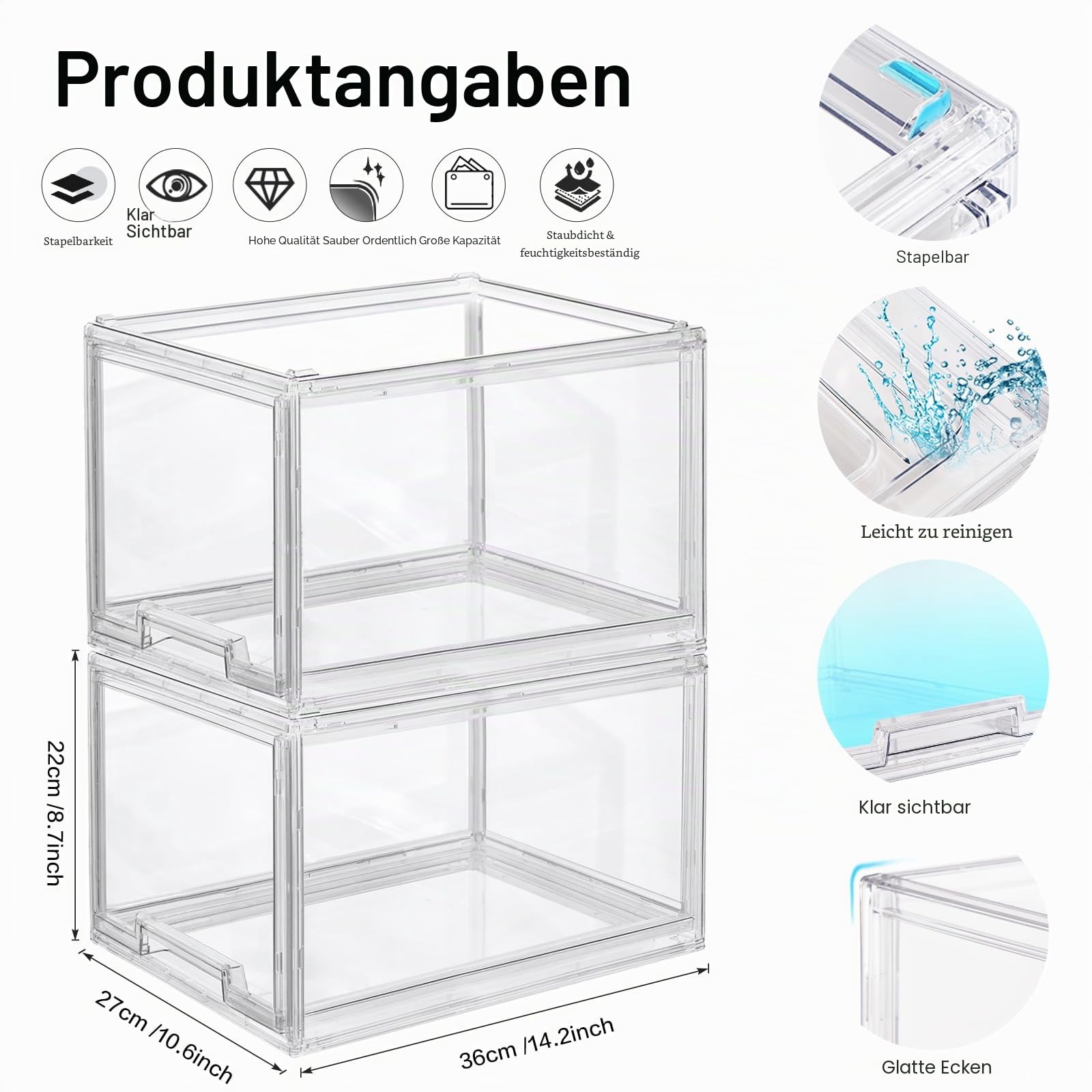 Stapelbare Aufbewahrungsschubladen aus Kunststoff, LINYAPRY Klare Lagerung Bins Organizer mit ausziehbarer Schublade für Küchenschrank Speisekammer Kühlschrank Gefrierschrank Regal Kühlschrank (2)