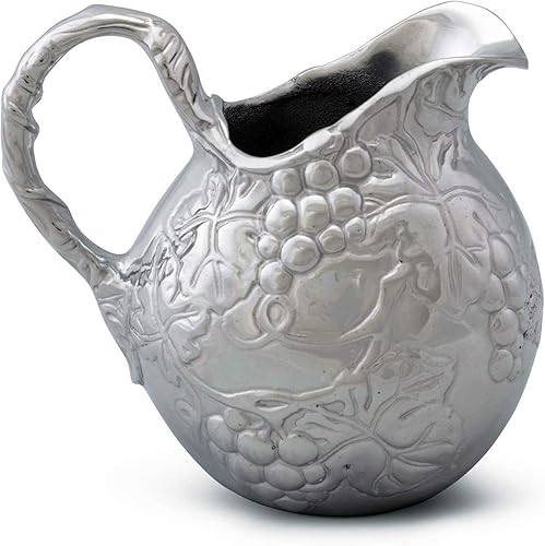 Arthur Court Jarra de agua de aluminio para servir uva para agua caliente/fría, té helado y bebidas de jugo, tamaño pequeño de 6.25 pulgadas de
