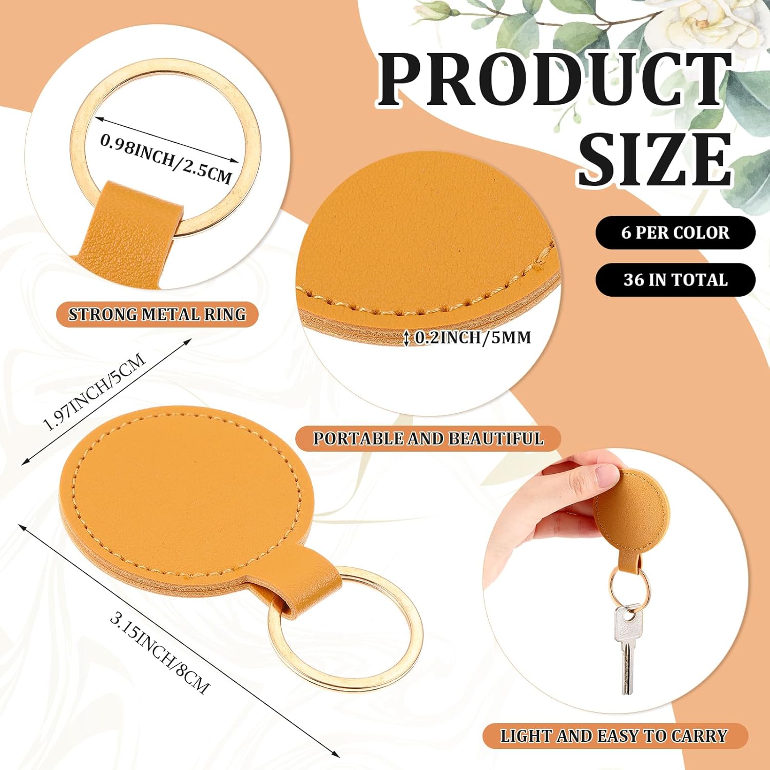 36 Pcs Round Leather Keychains Blank Bulk with Key Rings for DIY Craft Laser Engraving Stamping PU Leather Key Fob Colorful for Women - Image 2