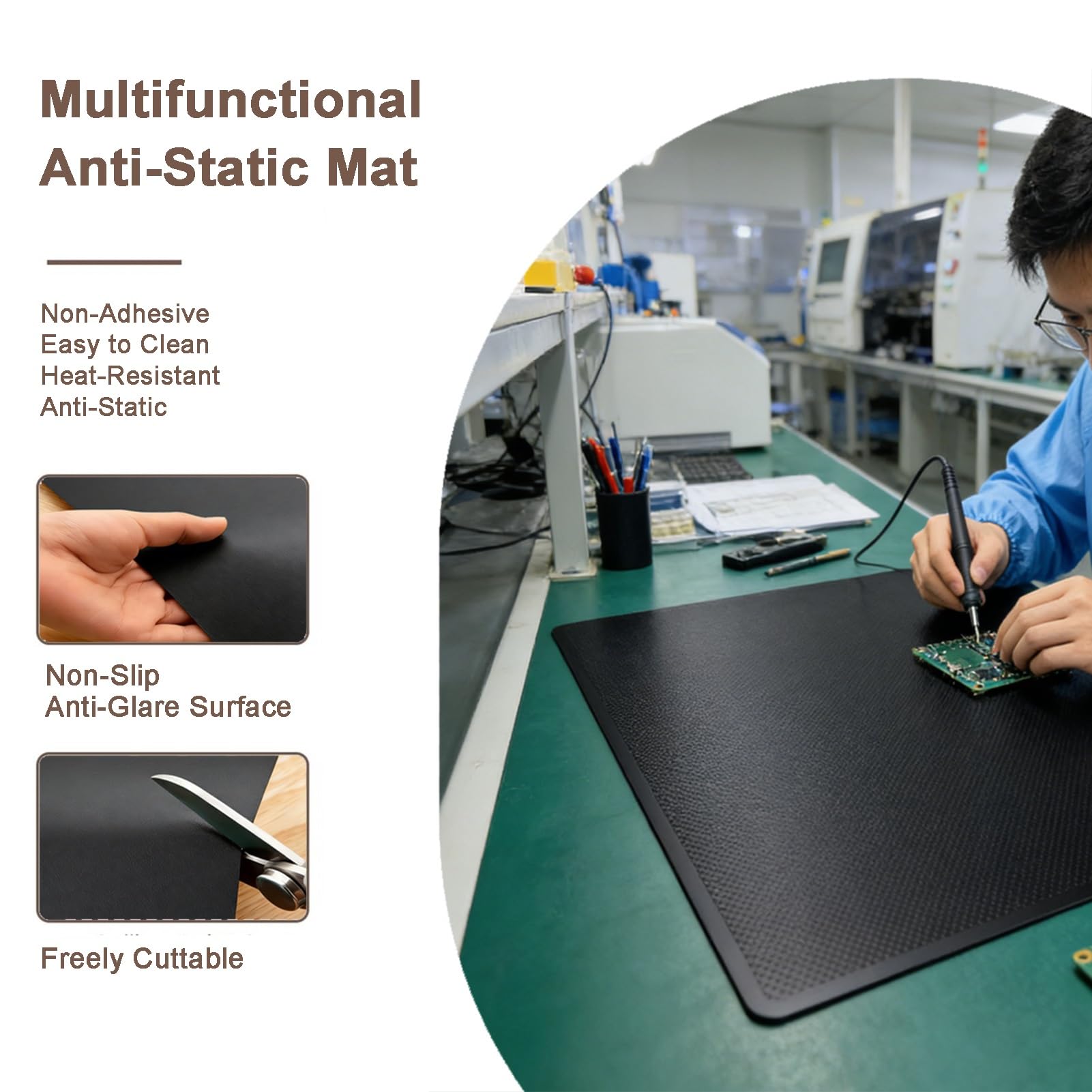 Goma Antiestático Estera 2 Mm Grueso, ESD Alfombra para Electrónica Soldadura, Disipativo Banco De Trabajo Estera para Taller Laboratorio Estaciones De Trabajo(0.5x1.5m)