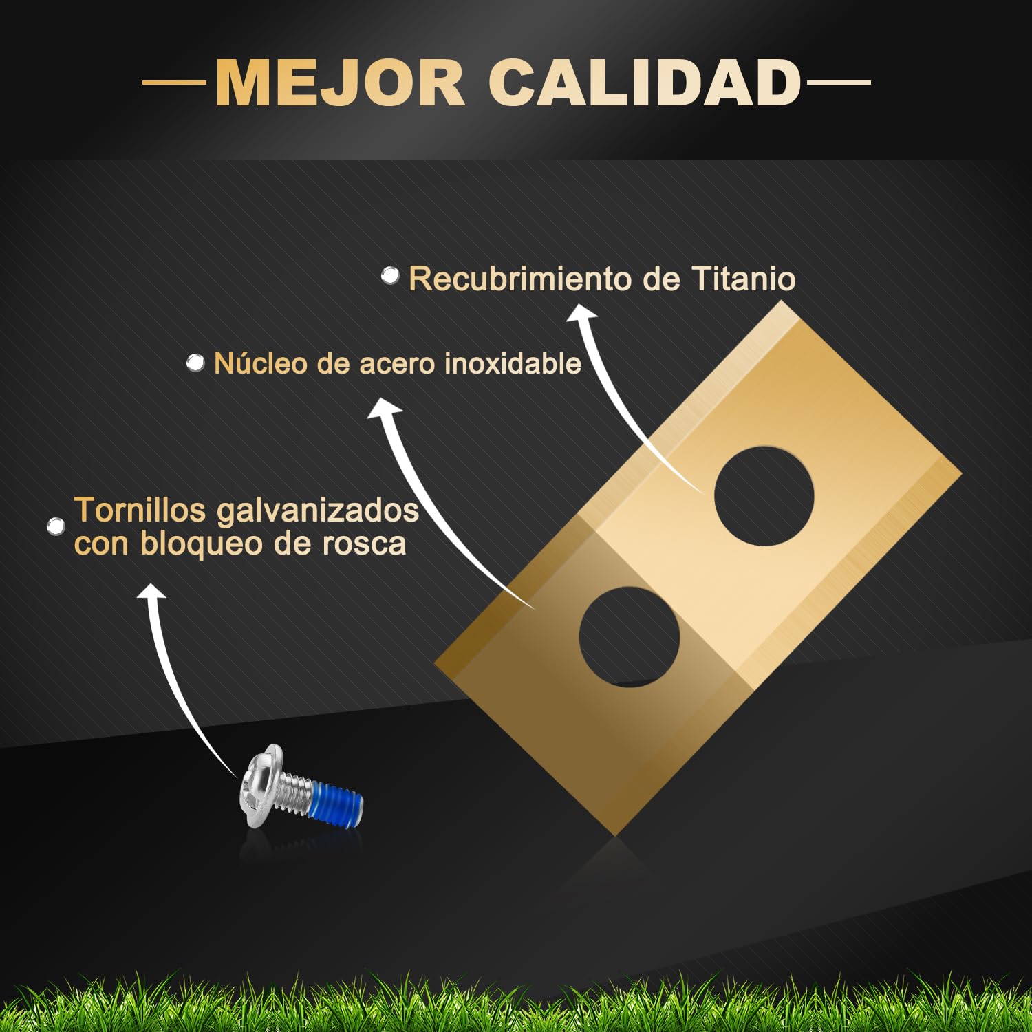 Lote de 36 cuchillas compatibles con Worx Landroid, LandXcape, Einhell, Eufy, TerraMow, ECOVACS Robot cortacésped, cuchilla de repuesto de titanio robusta, incluye tornillos con pintura de seguridad