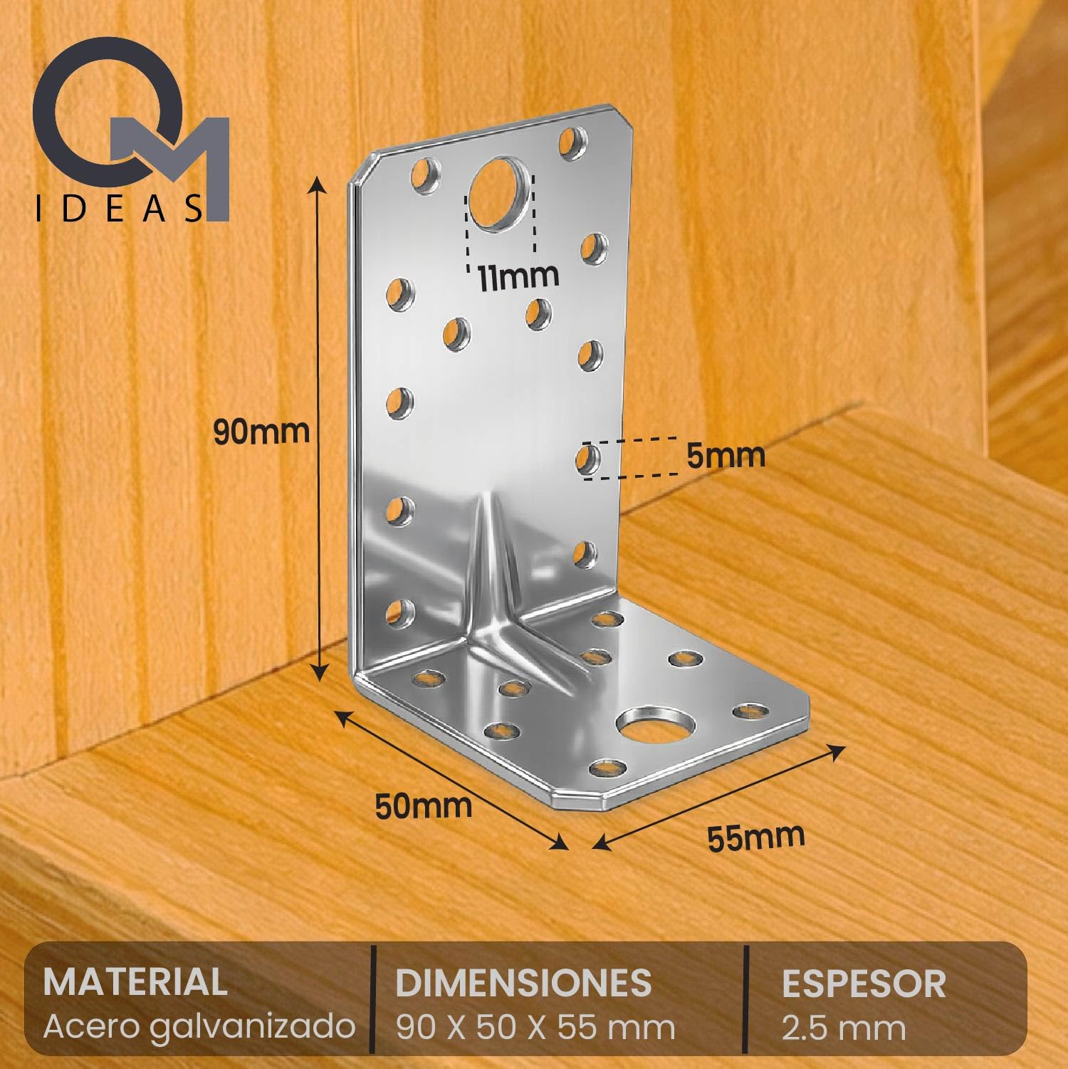 12 x Escuadra Metalica De Angulo (90 x 50 x 55 x 2.5) Conector en ángulo Conectores angulares con reborde Angulos Metalicos Galvanizadas