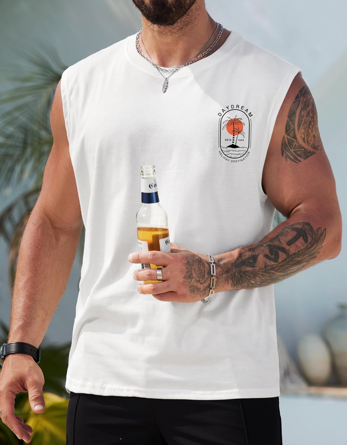 Mens Beach Summer Tank Tops Palm Tree Graphic Vacation Muscle Sleeveless Shirts (S-3XL) - Image 2