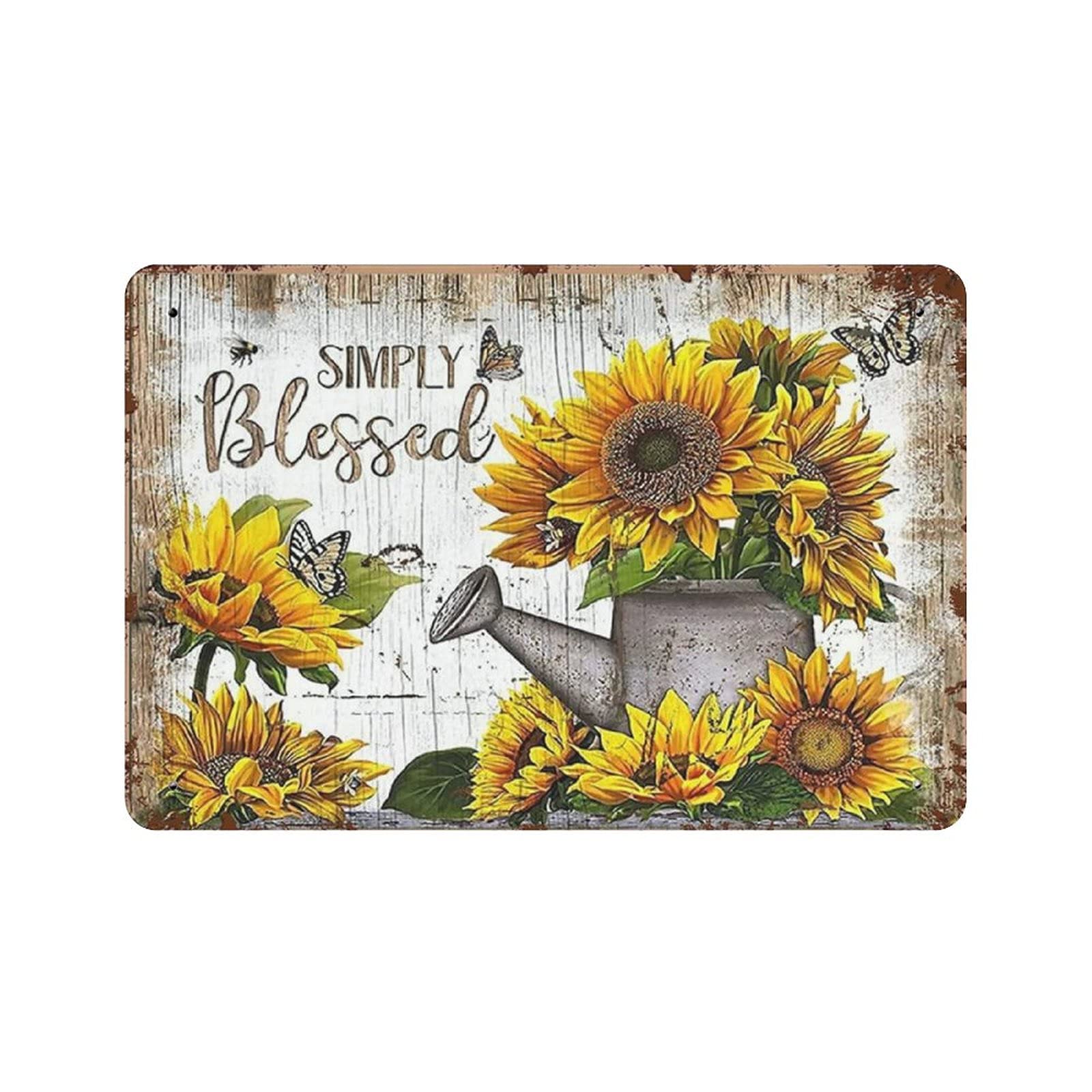 Metal Tin Sign Butterfly Sunflower Vintage Tin Poster Metal Sign Wall Decoration Country Kitchen Home Garage Decor 8"x12"