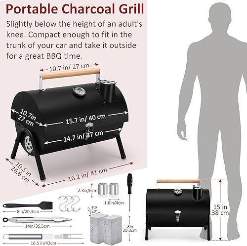 Miniatura 2 de Leonyo Juego de 12 parrillas portátiles de carbón, parrilla pequeña para barbacoa, mini parrilla de carbón de mesa con tenedor para barbacoa,