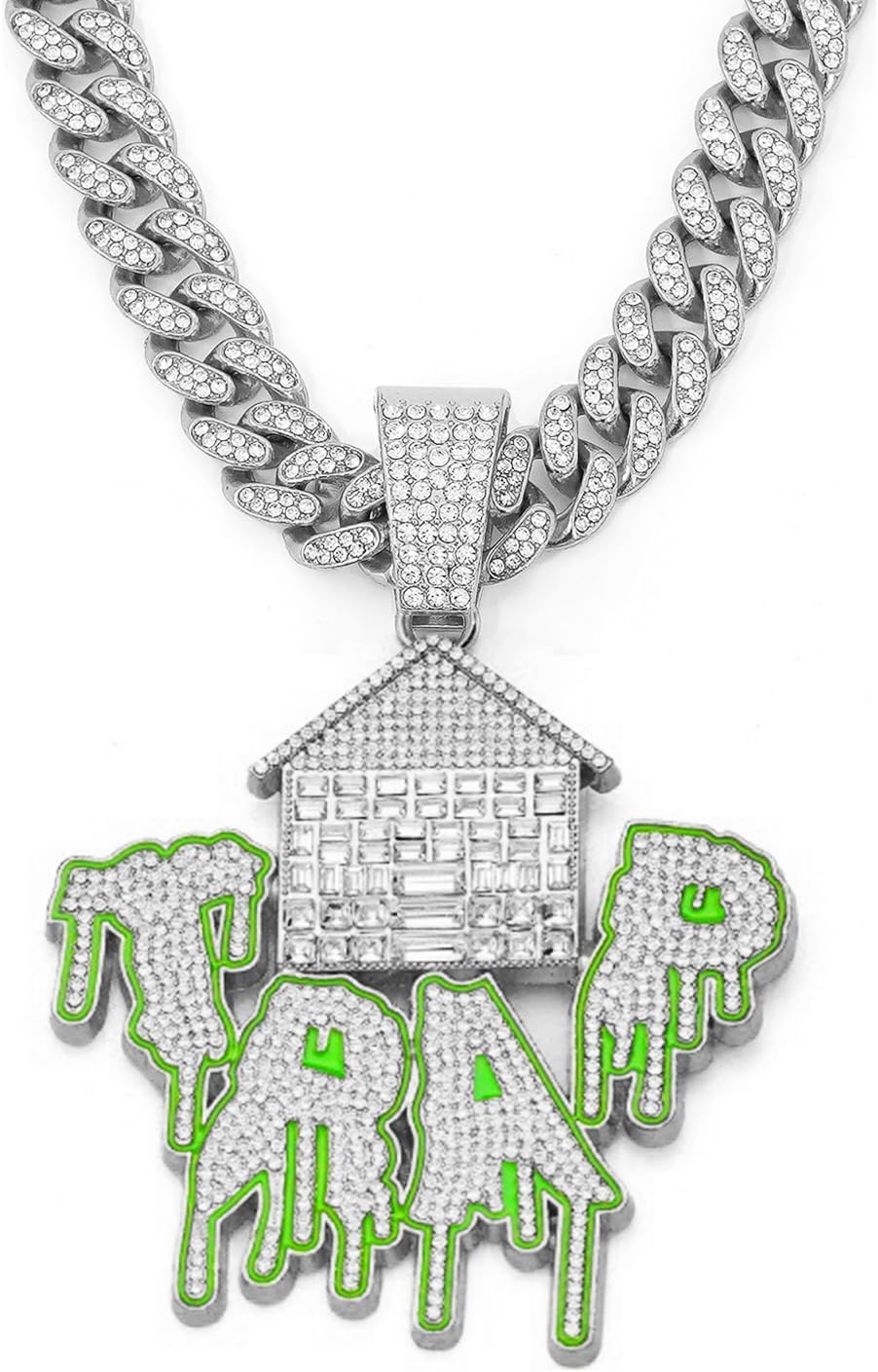 Miami Cuban Link Chain for Men,Iced Out Chain -Gold/Silver Bling Diamond Pendant Hip Hop Jewelry