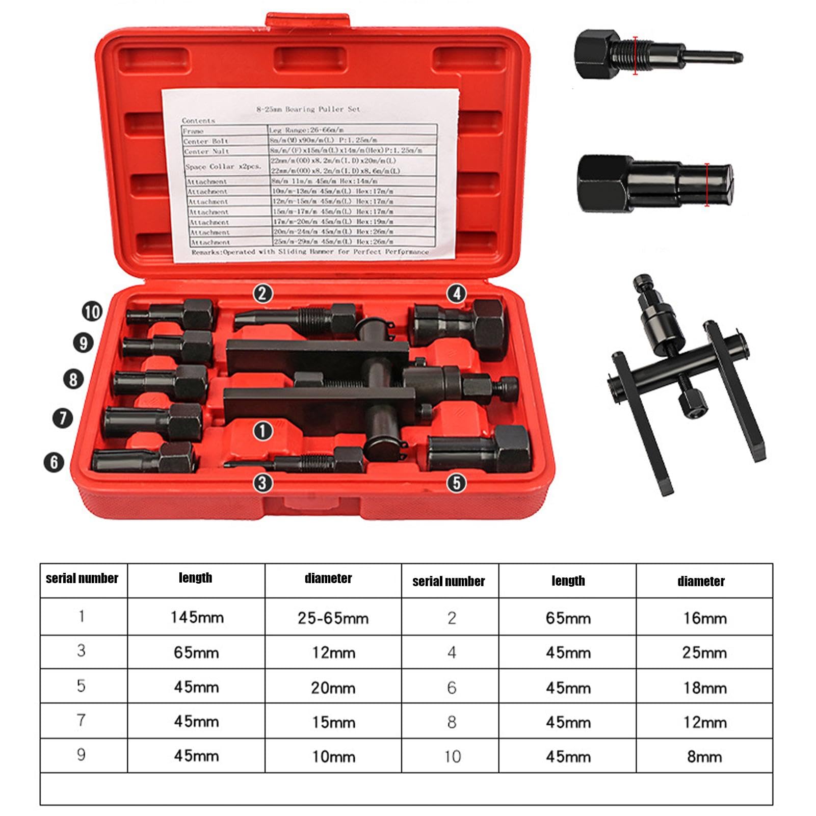 Kit d'extracteur de roulement à inertie | Kit d'extracteur de roulement intérieur de 10 pièces - Extracteur de Joint de roulement - Outil pour enlever Les roulements, extracteur de roulement de Moto | intérieur de 10 pièces - Extracteur de Joint de roulem