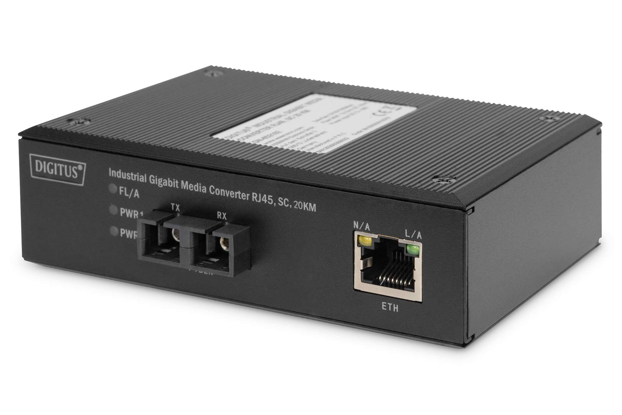 DIGITUS DIN-Rail Medienkonverter - Singlemode - Gbit Ethernet - RJ45 / SC - 1310nm Wellenlänge - Bis 20km - Schwarz