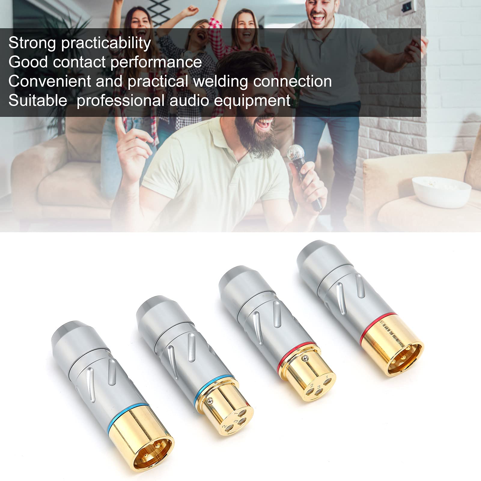 Zunate 3-adriges XLR-Mikrofon-Audiokabelstecker Reines Kupfer 24K Vergoldet Mikrofonkabelstecker, Zwei Stecker + Zwei Buchse
