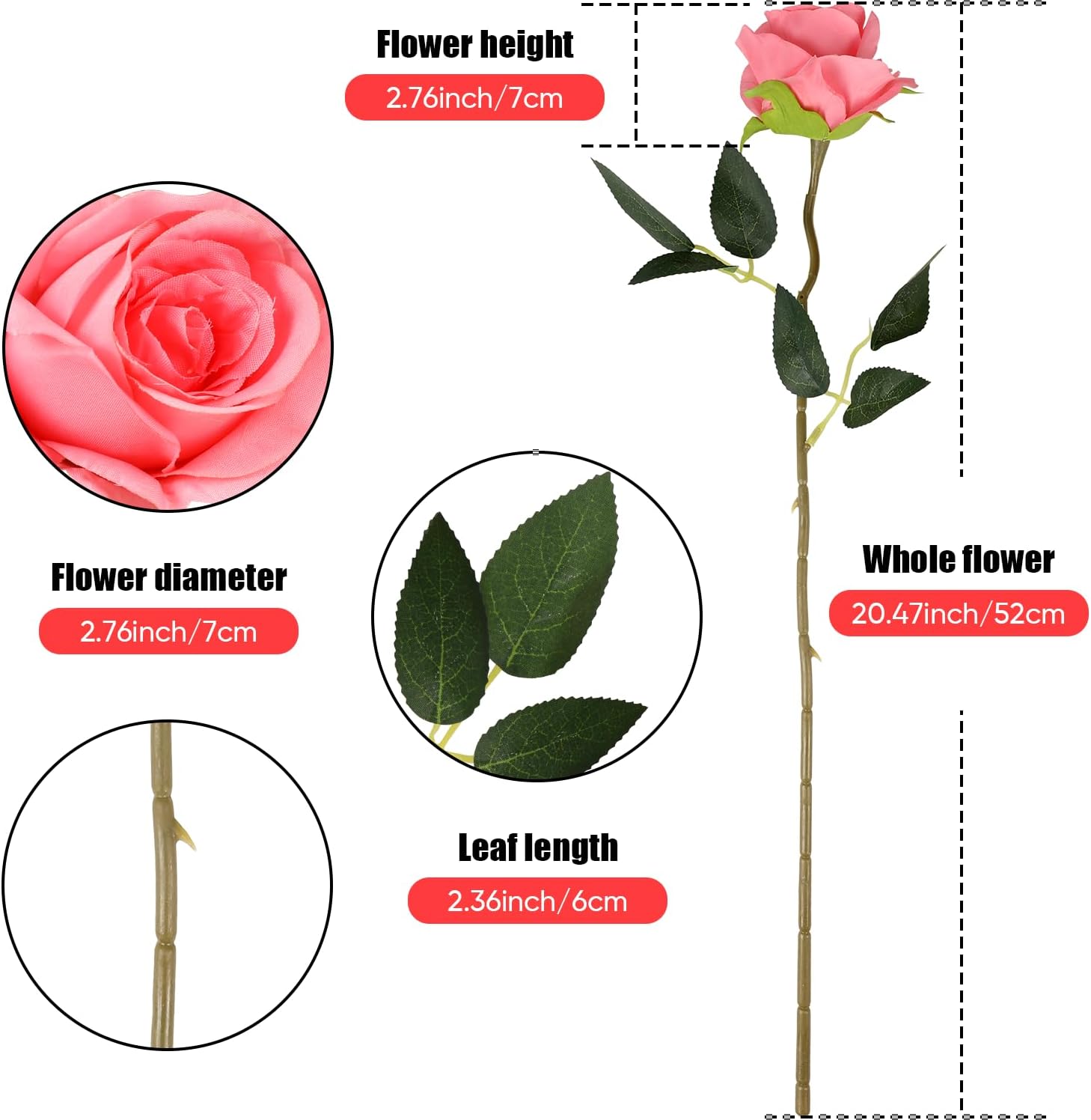 10 Pcs Fake Rose Artificial Flowers, Artificial Rose Long Stem Bouquet, Real Touch Silk Fake Rose for Valentine's Day Wedding Centerpieces Party Table Decoration (Fuschia)