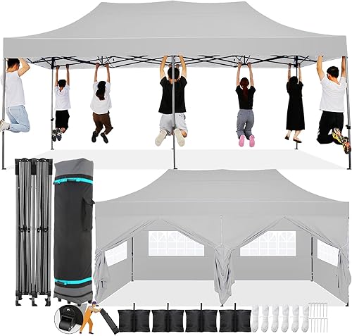 Miniatura 23 de COBIZI 10x10 Gazebos desplegables en oferta 11x11 Tienda de campaña con toldo fácil de montar al aire libre, Gazebo impermeable portátil