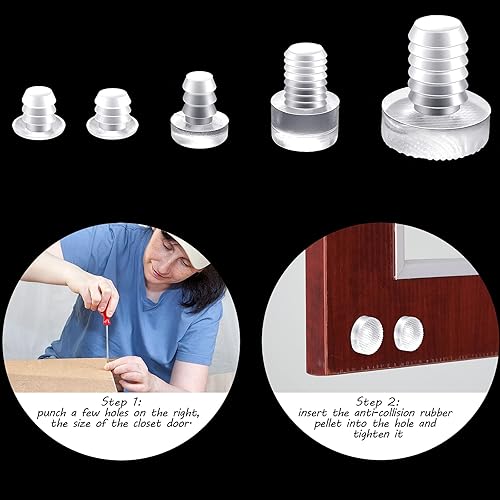 Miniatura 5 de Parachoques de vidrio con vástago de goma transparente de 5 tamaños, almohadillas antideslizantes de goma de vidrio no adhesivas para puertas de