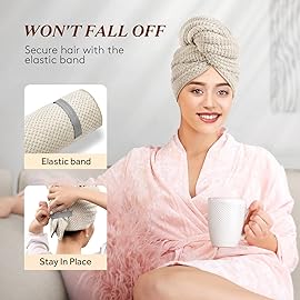 YFONG Large Hair Towel Wrap for Women, Super Absorbent Microfiber Hair Towel for Curly Hair, Fast Drying Hair Turbans with Elastic,Hair Drying Towel Wrap for Hair Care 26.3 X 40 (Camel)