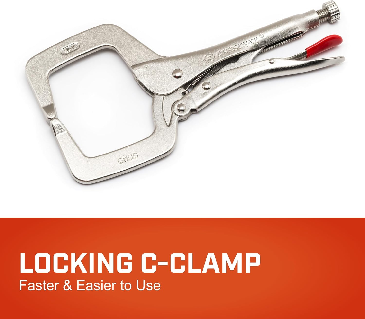 Crescent Locking C-Clamp - Heavy-Duty, Adjustable Metal Clamp with Compound Action & Hex Key Receiver - C11CCVN - 11", Red