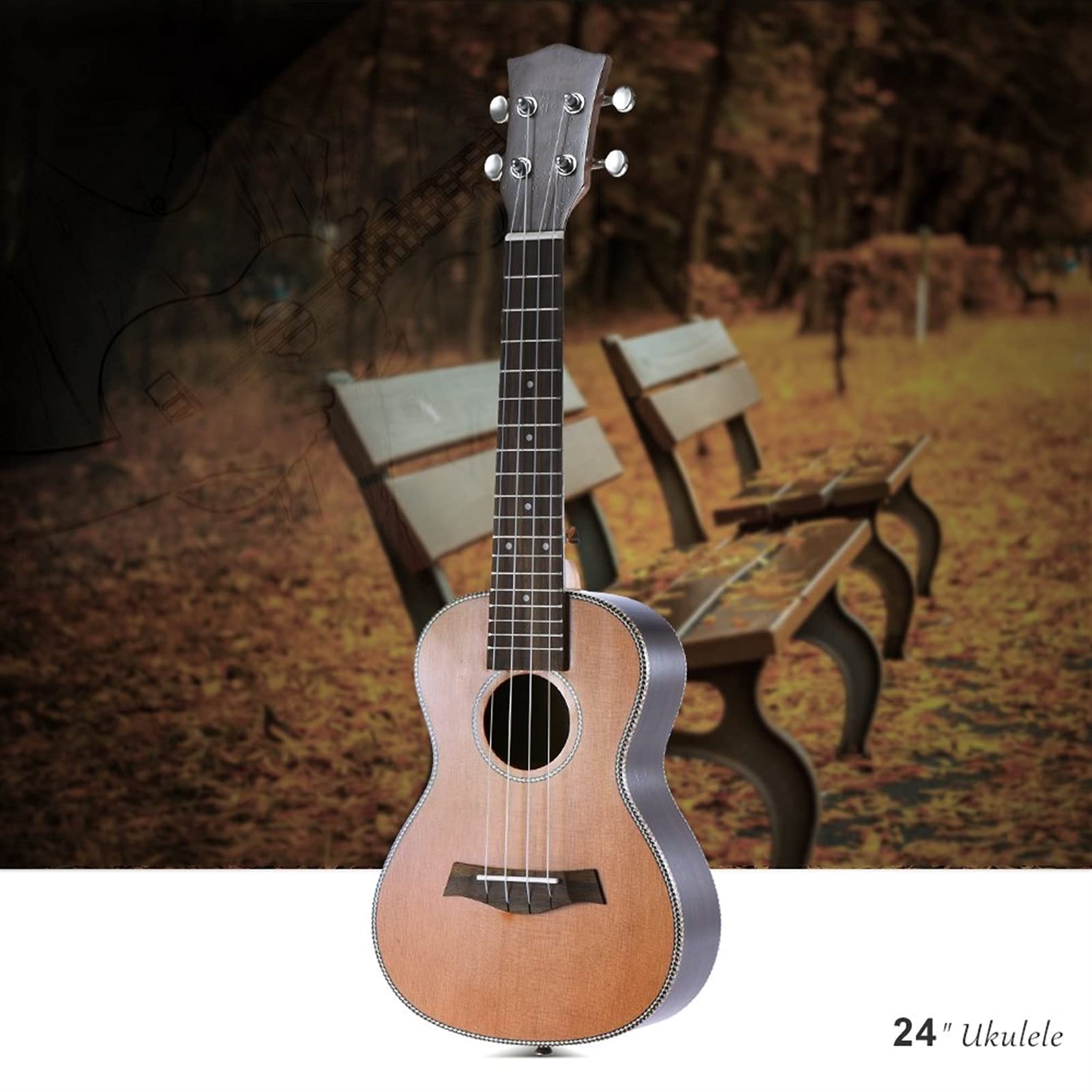 Ukulele koncertowe Początkujący Ukulele 24- calowy Ukulele Acoustic Sopran Ukulele 18 Frets 4- String Neck Rosewood Fretboard Instrument Strunowy (Color : Light Yellow)