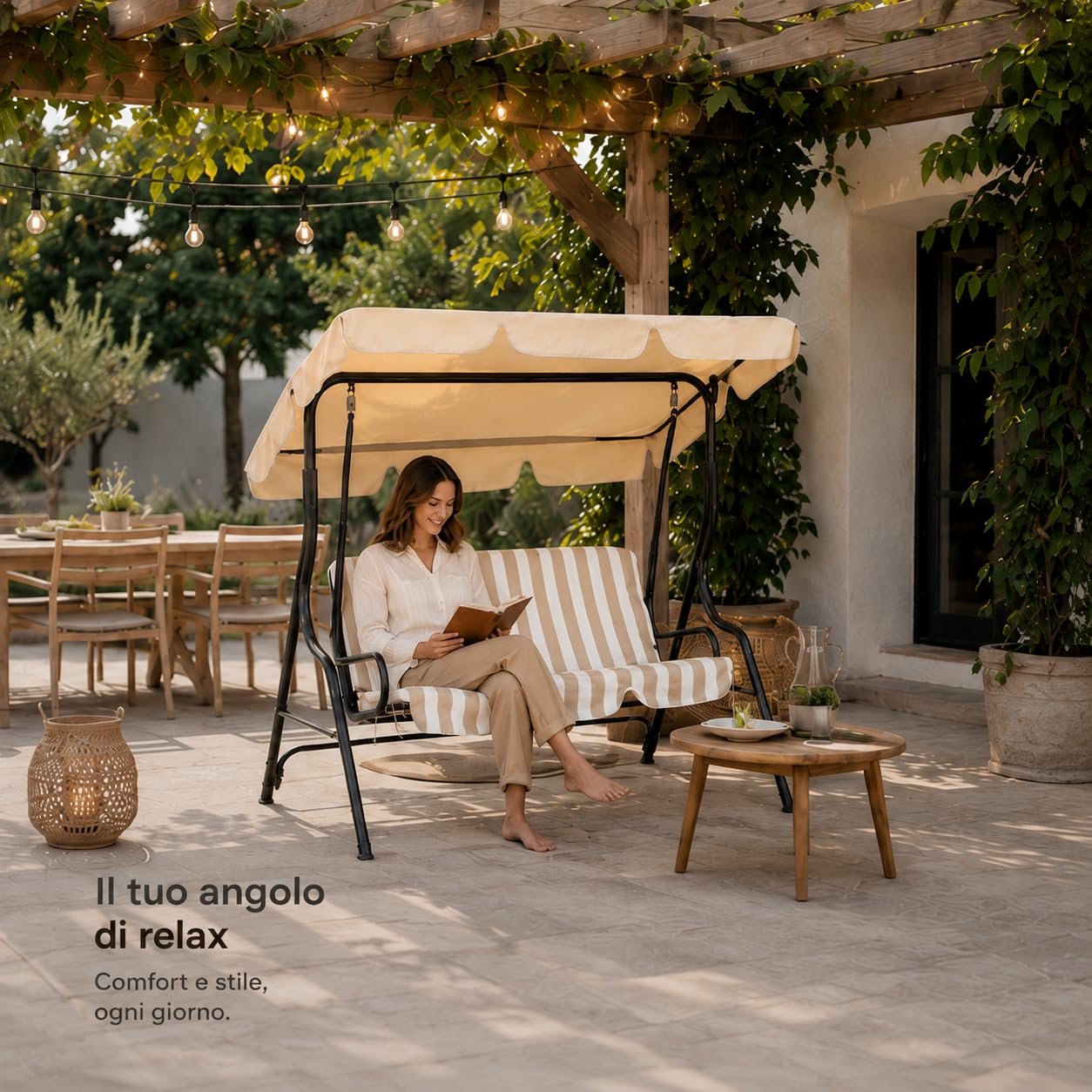 Dondolo da Giardino in Acciaio con Tetto 170x110x153 cm