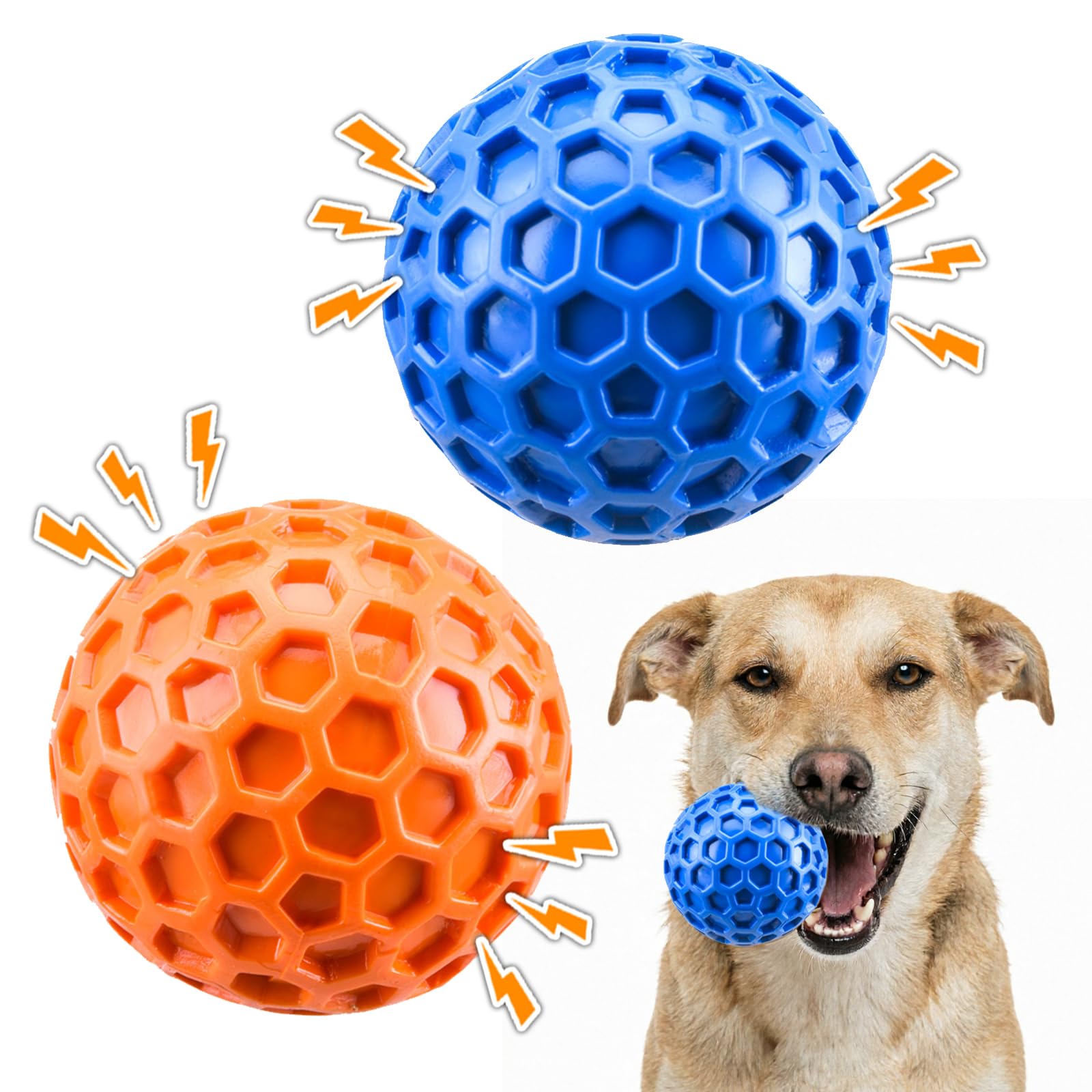 2Pcs 7.5cm Indestructible Squeaky Dog Ball Toys, Interactive Puppy Toy for Small & Medium Dogs, Durable Tough Chew Toys for Aggressive Chewers, Anxiety Boredom & Teething Relief, Natural Rubber