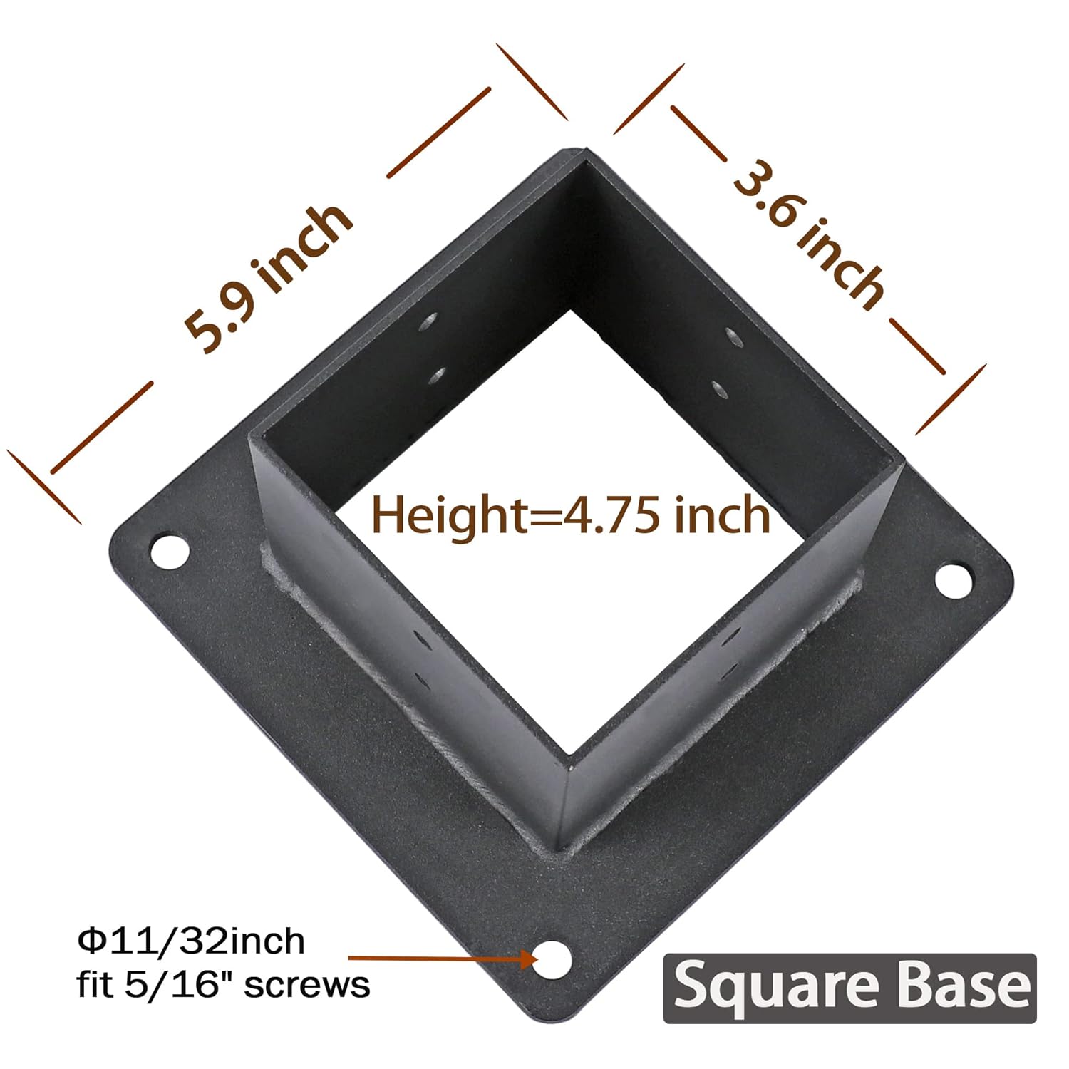 4 Pack 4x4(Actual Size: 3.5x3.5) Post Base Stainless Steel Flange Anchor Base for Wood Beams, Fence Post Anchor, Deck Railing, Pergola Hardware pergola Brackets (Black Finish)