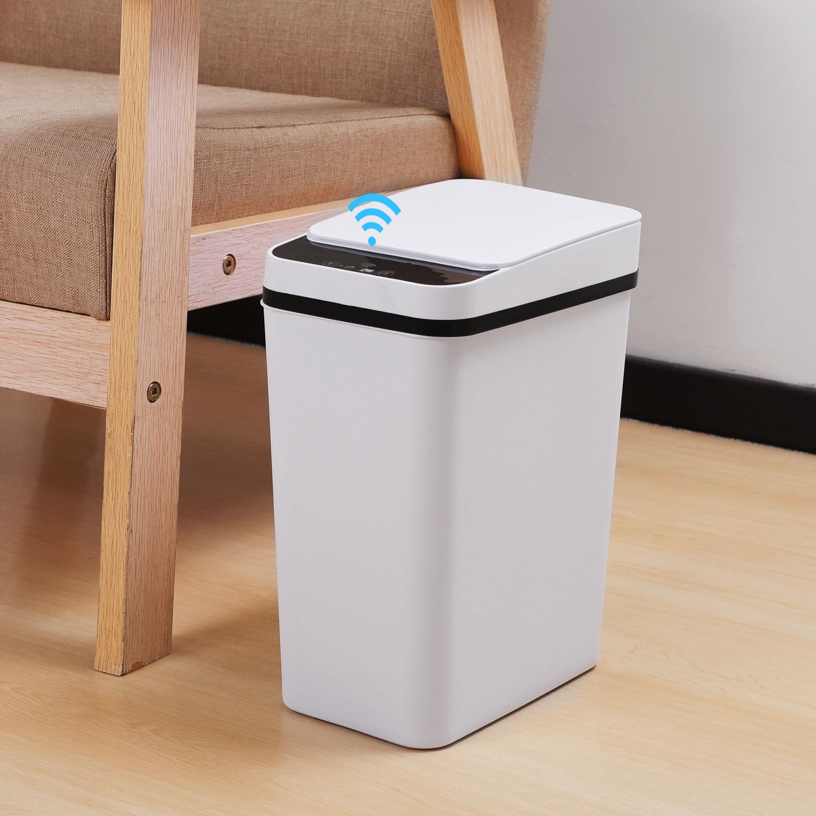 【隙間に置ける】ゴミ箱 自動開閉 スリム 9リットル 自動ゴミ箱 電池式 蓋付き ダストボックス 幅15.8×奥行23.5×高さ32cm おしゃれ 袋が見えない センサー付き ごみ箱 開けっぱなし可能 薄型 生活防水 省スペース リビング 洗面所 トイレ オフィス キッチン(ホワイト)
